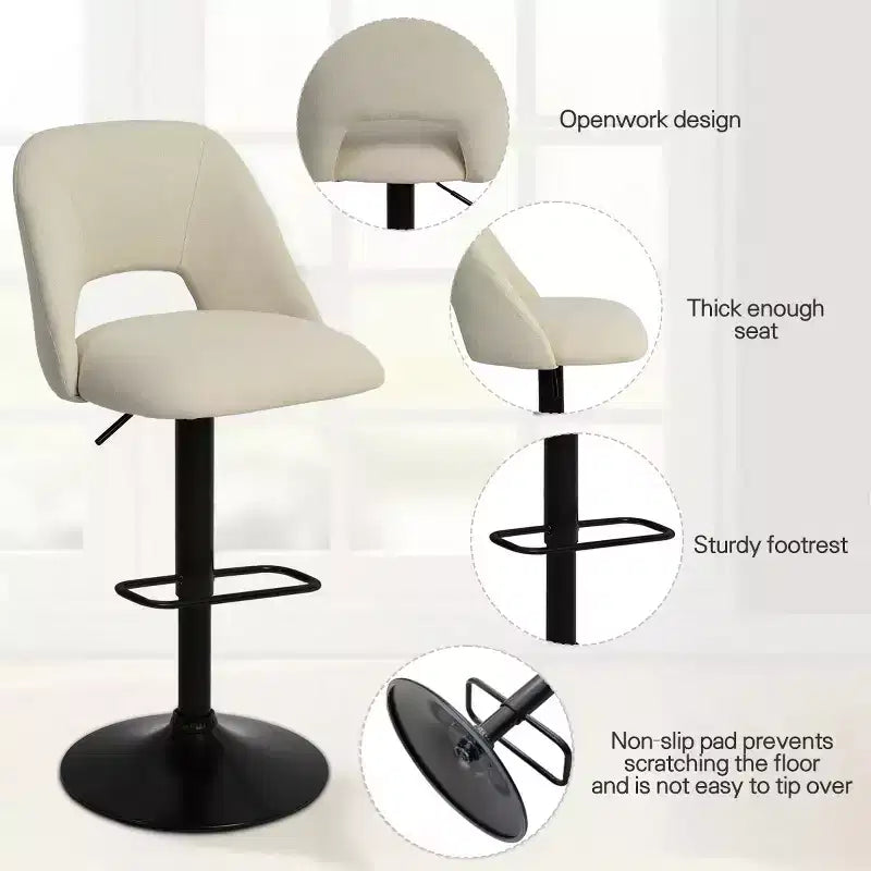 Lot de 2 tabourets de bar pivotants réglables, hauteur 61-81 cm, tabourets de comptoir rembourrés avec dossier et base noire