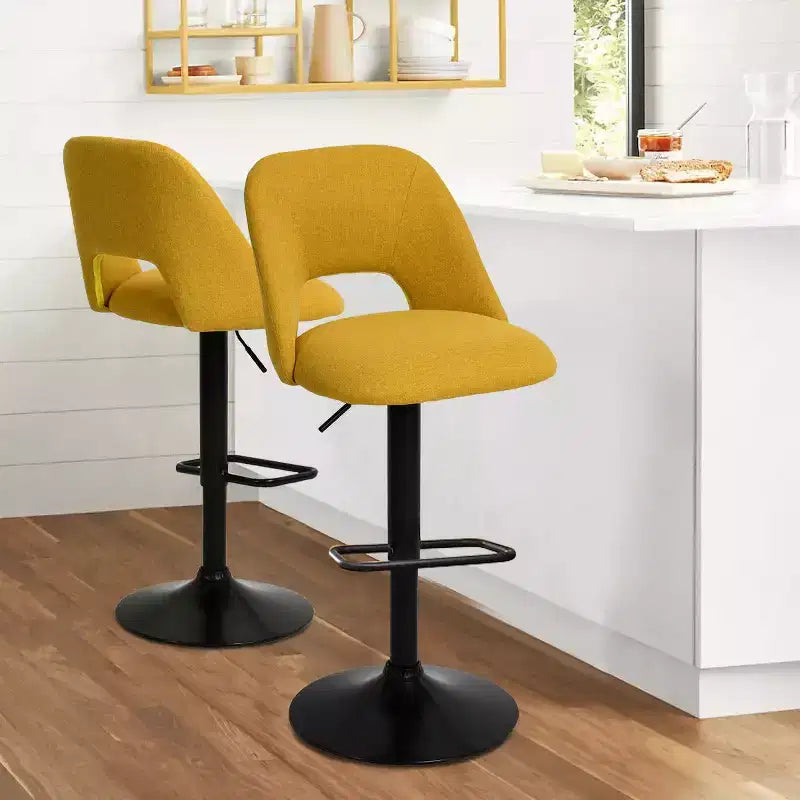 Lot de 2 tabourets de bar pivotants réglables, hauteur 61-81 cm, tabourets de comptoir rembourrés avec dossier et base noire