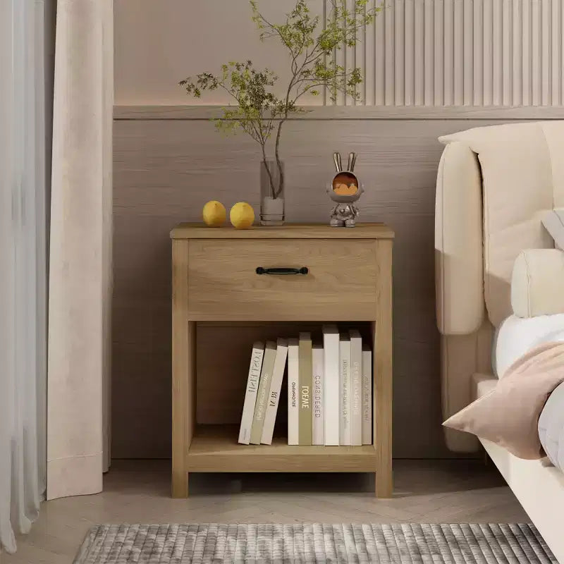 Table de chevet minimaliste avec tiroir et étagère ouverte, Table de nuit moderne pour chambre à coucher ou salon
