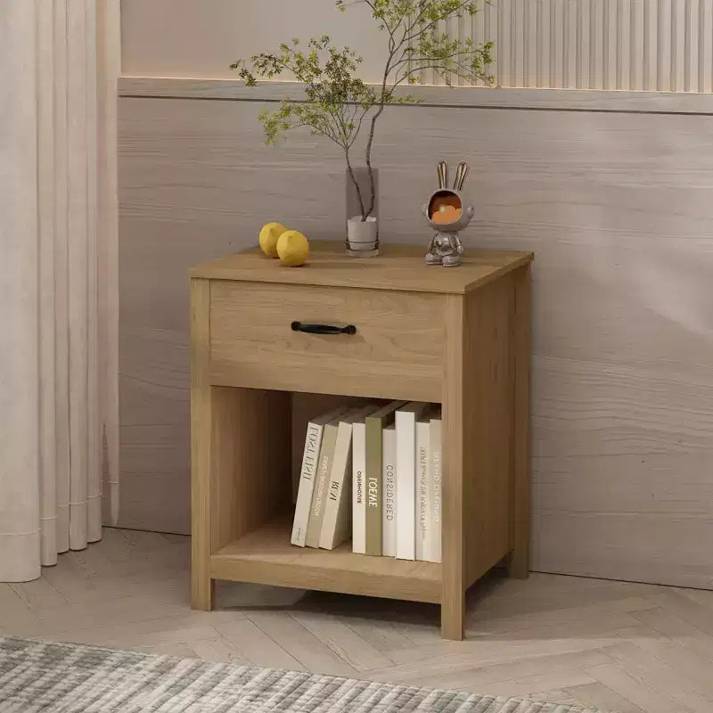 Table de chevet minimaliste avec tiroir et étagère ouverte, Table de nuit moderne pour chambre à coucher ou salon