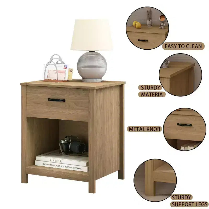 Table de chevet minimaliste avec tiroir et étagère ouverte, Table de nuit moderne pour chambre à coucher ou salon