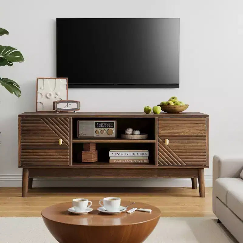 Meuble TV de style moderne du milieu du siècle de 43 pouces, console média avec rangement pour téléviseurs jusqu'à 45 pouces