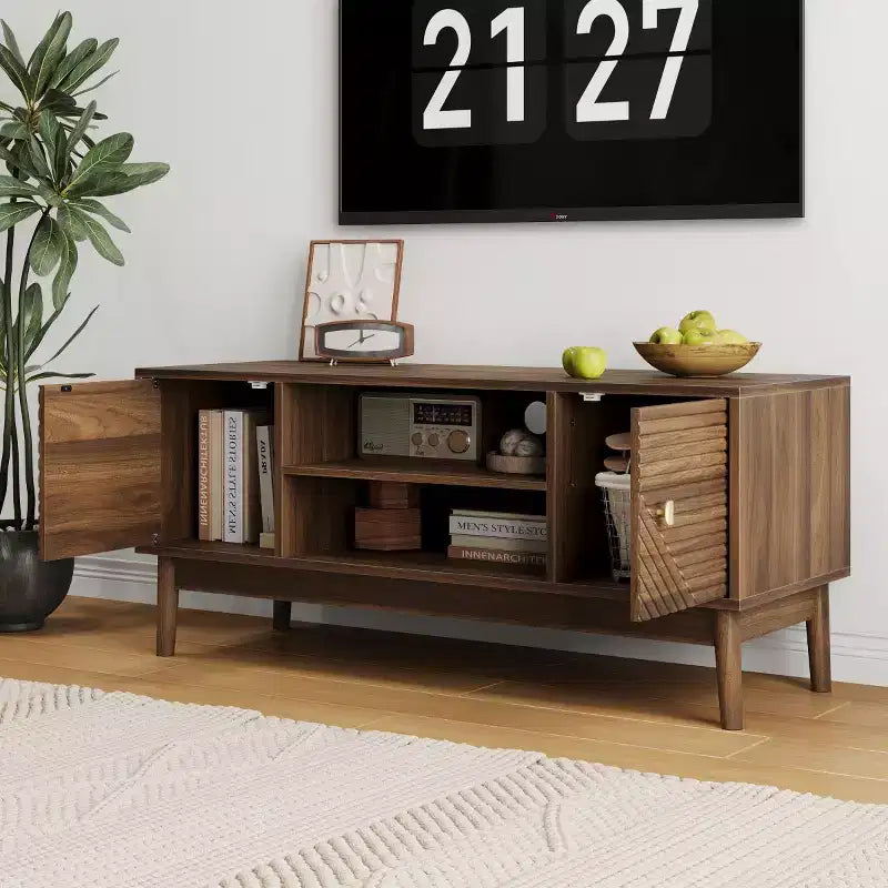 Meuble TV de style moderne du milieu du siècle de 43 pouces, console média avec rangement pour téléviseurs jusqu'à 45 pouces