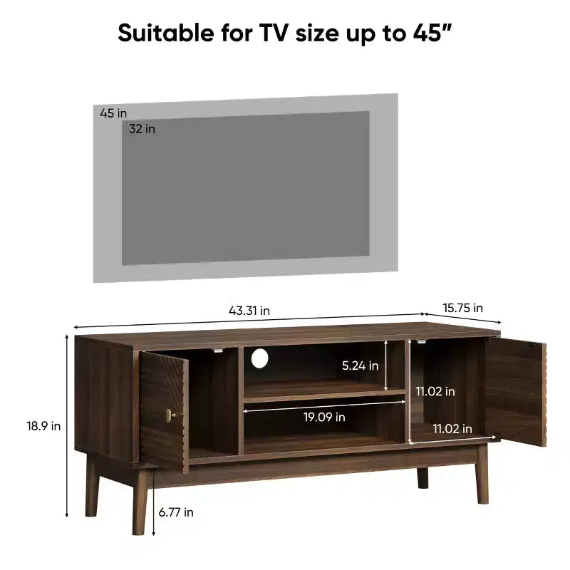 Meuble TV de style moderne du milieu du siècle de 43 pouces, console média avec rangement pour téléviseurs jusqu'à 45 pouces