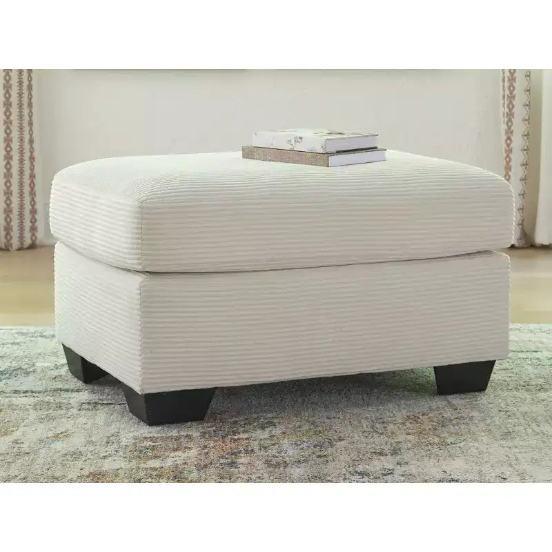 Ottoman en polyester cordé, ivoire – Accent moderne avec cadre à assemblage tenon-mortaise