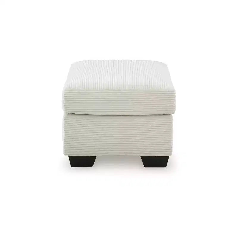 Ottoman en polyester cordé, ivoire – Accent moderne avec cadre à assemblage tenon-mortaise