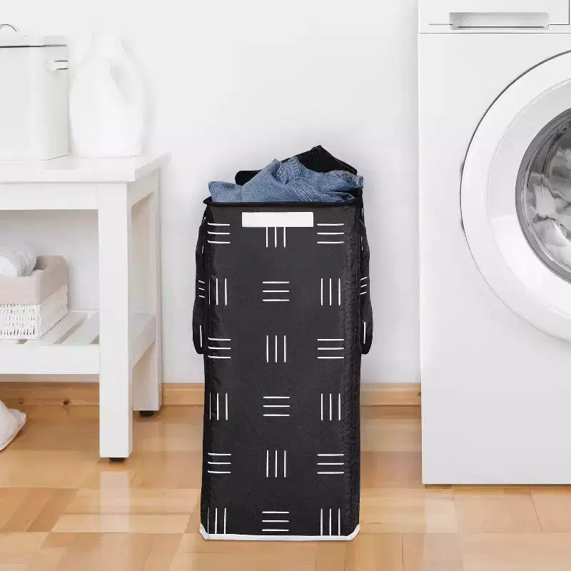 Panier à linge pliable avec poignées, Bohème hachuré noir et blanc