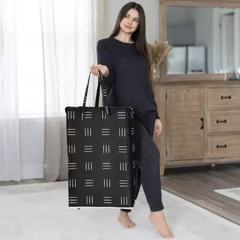 Panier à linge pliable avec poignées, Bohème hachuré noir et blanc