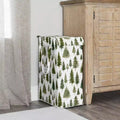 Panier à Linge Pliable avec Poignées, Imprimé Sapin Forestier, Vert et Blanc
