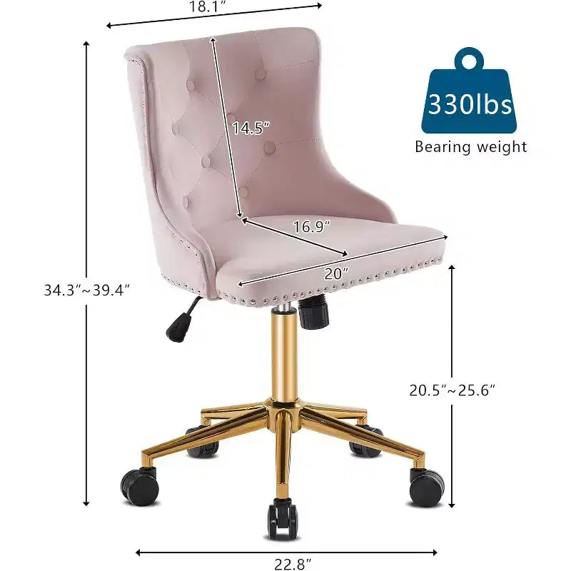 Chaise de bureau sans accoudoirs en velours, jolie chaise de coiffeuse rembourrée avec dossier pour chambre, femmes et filles