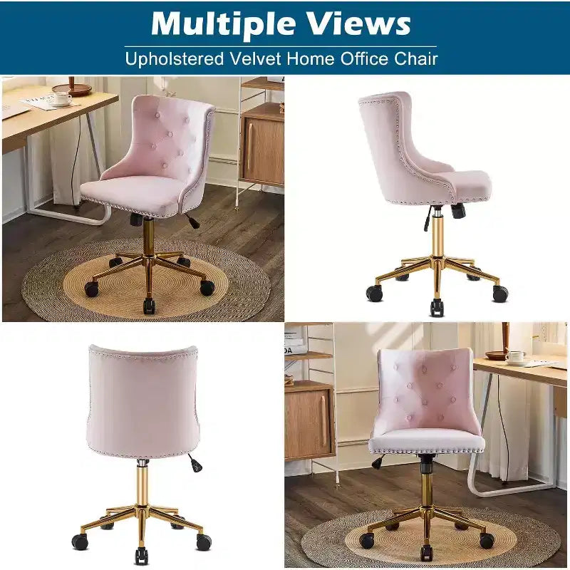Chaise de bureau sans accoudoirs en velours, jolie chaise de coiffeuse rembourrée avec dossier pour chambre, femmes et filles