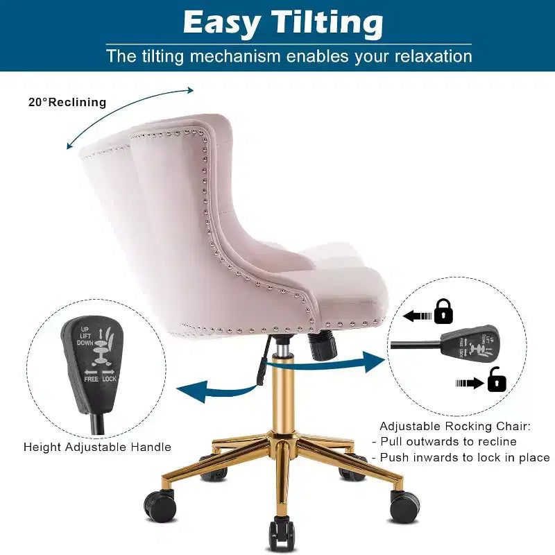 Chaise de bureau sans accoudoirs en velours, jolie chaise de coiffeuse rembourrée avec dossier pour chambre, femmes et filles