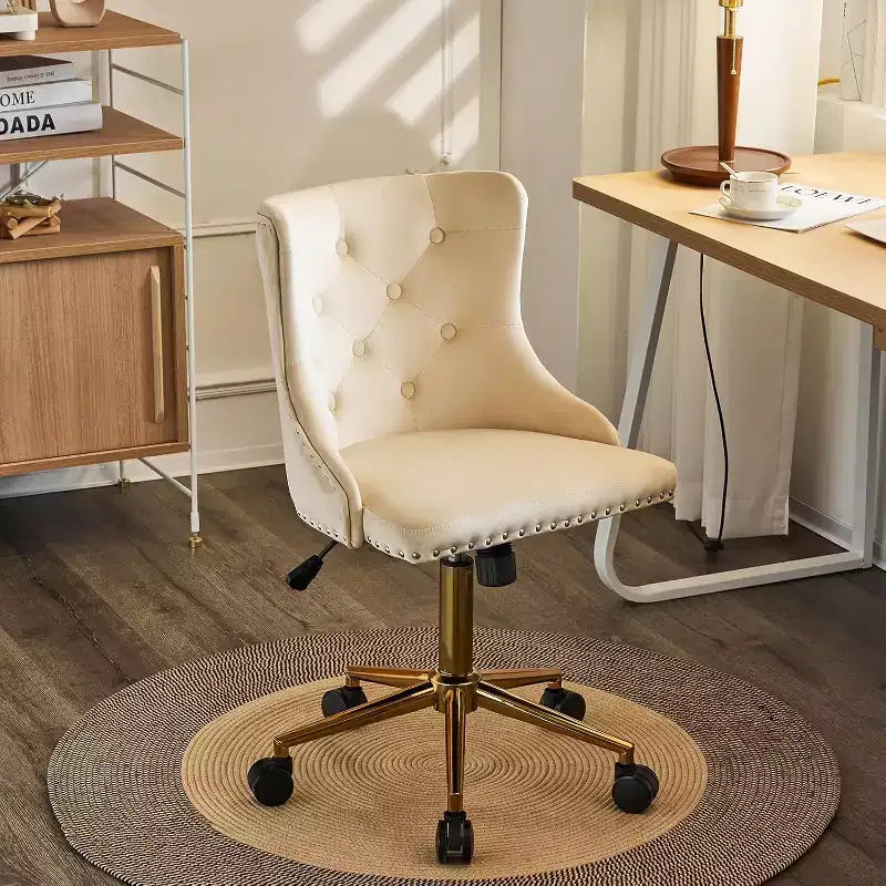 Chaise de bureau sans accoudoirs en velours, jolie chaise de coiffeuse rembourrée avec dossier pour chambre, femmes et filles
