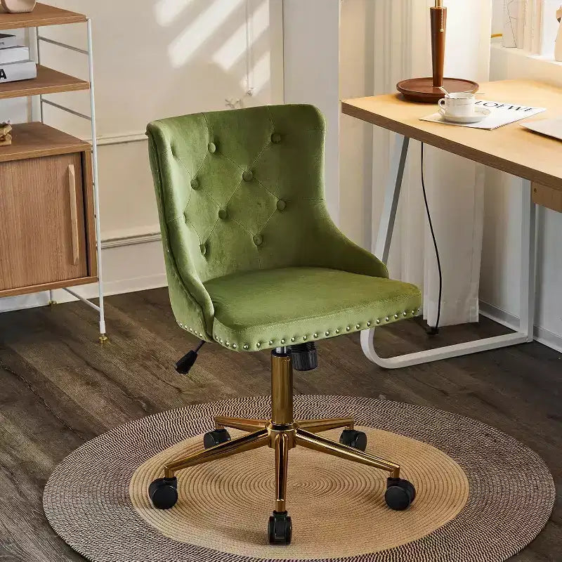 Chaise de bureau sans accoudoirs en velours, jolie chaise de coiffeuse rembourrée avec dossier pour chambre, femmes et filles