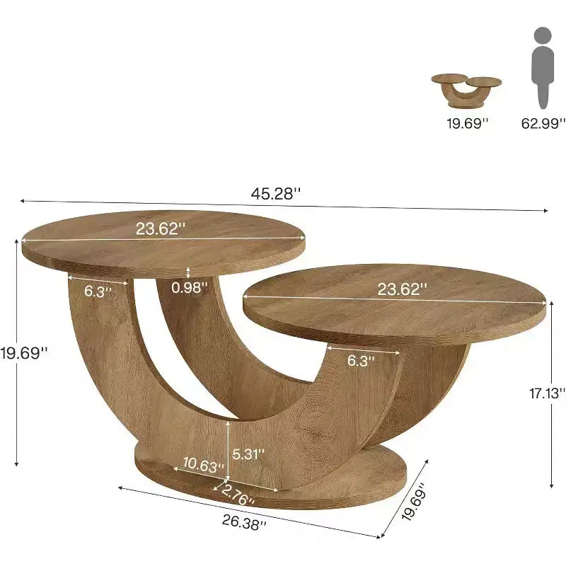 Table basse ronde de 117 cm avec piètement en U, table d'appoint basse pour la maison ou l'appartement, Chêne